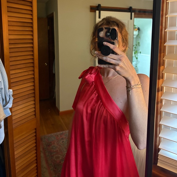 BHLDN Vibrant Red One-Shoulder Dress - Picture 2 of 7